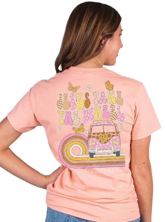 Simply Southern Tops - NWT Simply Southern Pink Short Sleeve Graphic Tee with Jesus take the wheel